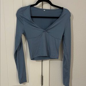 Blue Long Sleeve V-Neck Top